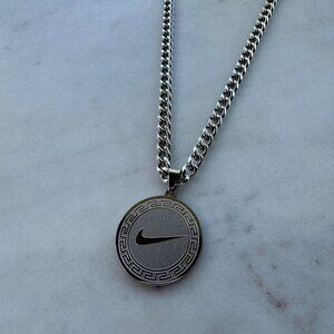 Nike Circle Pattern Necklace - 5mm Cuban - Silver - 22" Chain - Christmas Gifts